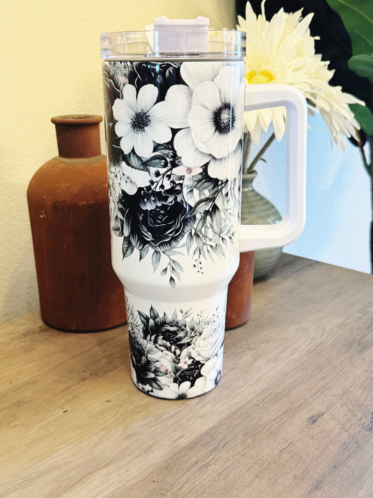 Black and White Flower 40oz Tumbler