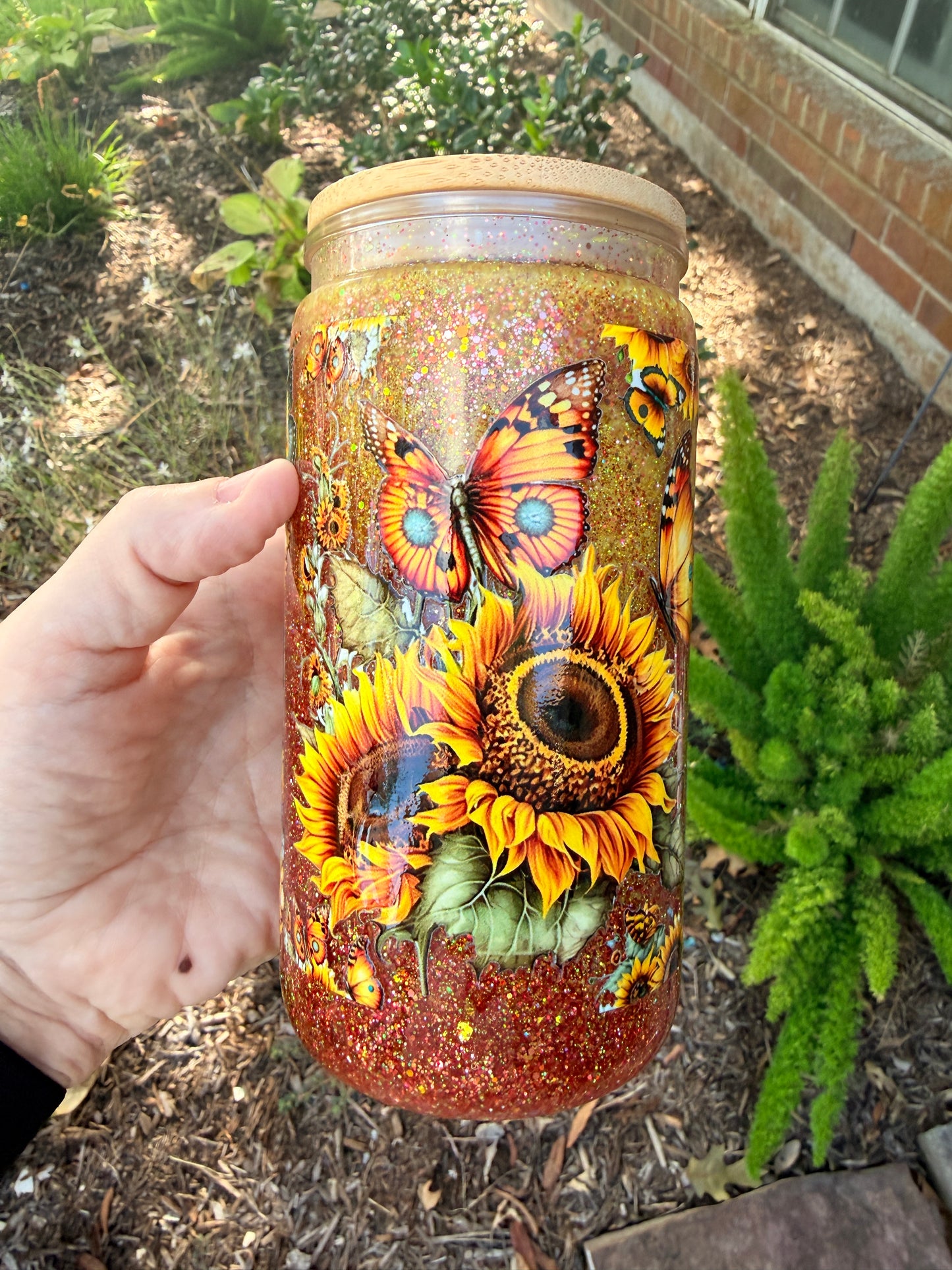 Sunflower Globe Glitter Cup
