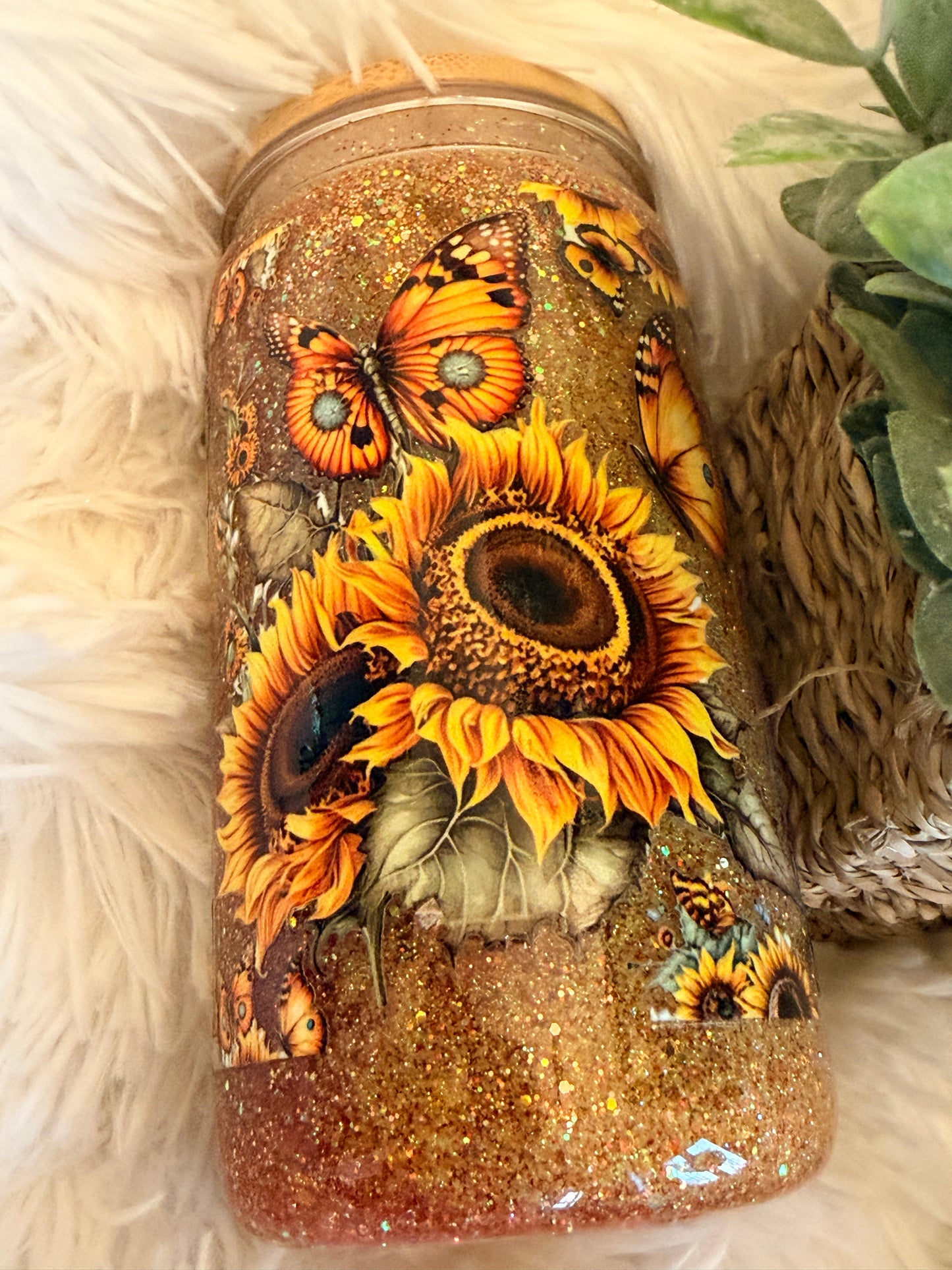 Sunflower Globe Glitter Cup