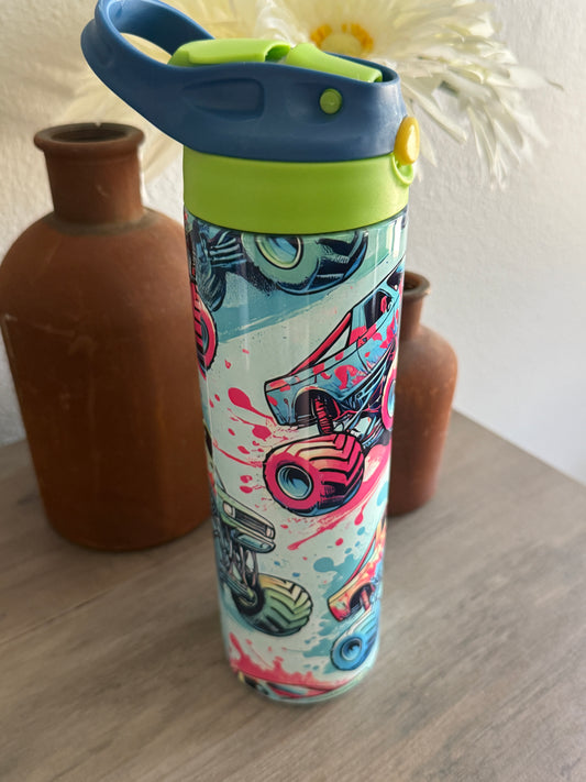🚛 “Monster Truck Madness” Kids 20oz Spill-Proof Tumbler 🛻💥