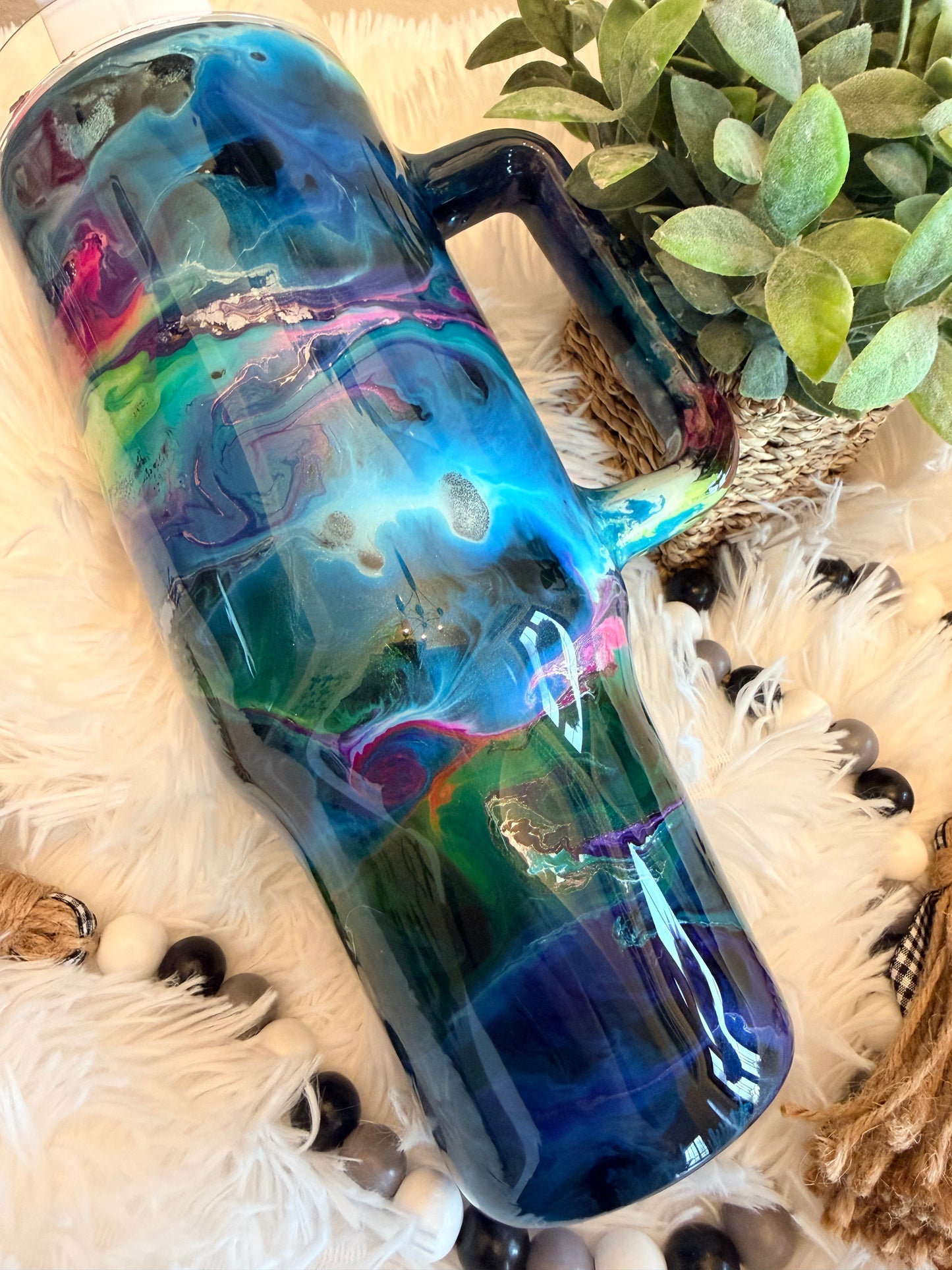Cosmic Swirl “Drink Happy Thoughts” Tumbler