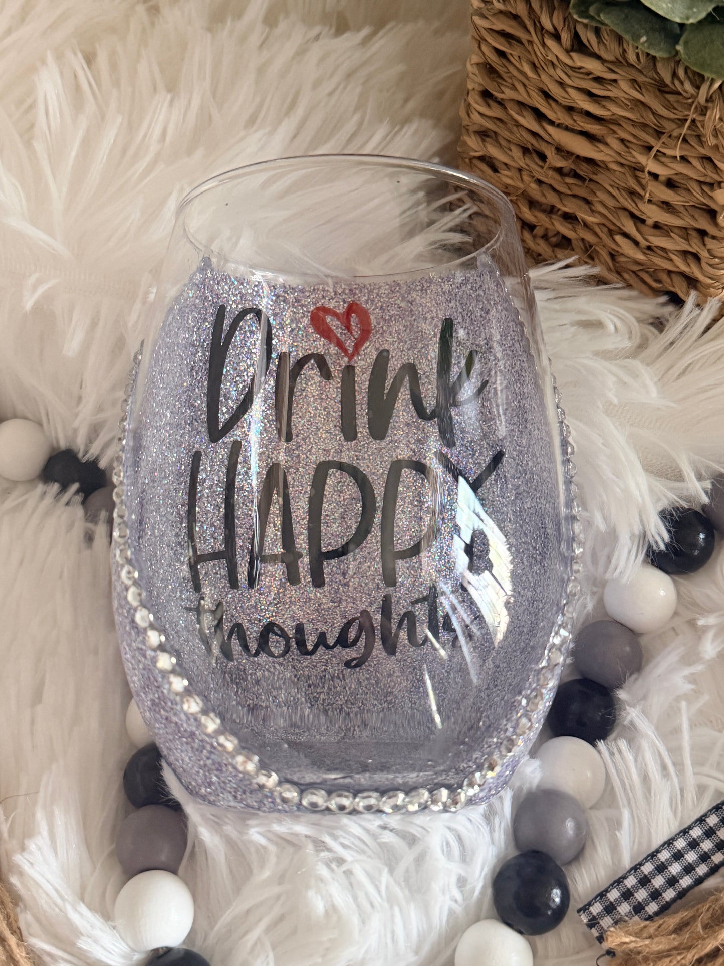 Drink Happy Thoughts - Stemless Wine Glass