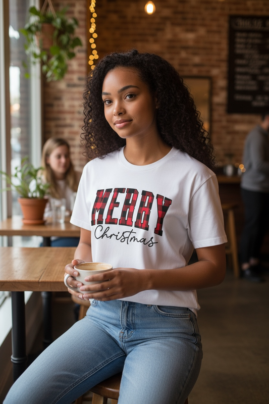 MERRY CHRISTMAS – Buffalo Plaid Tee