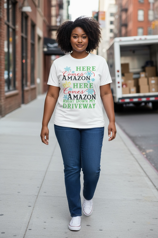 HERE COMES AMAZON – Holiday Delivery Life Tee