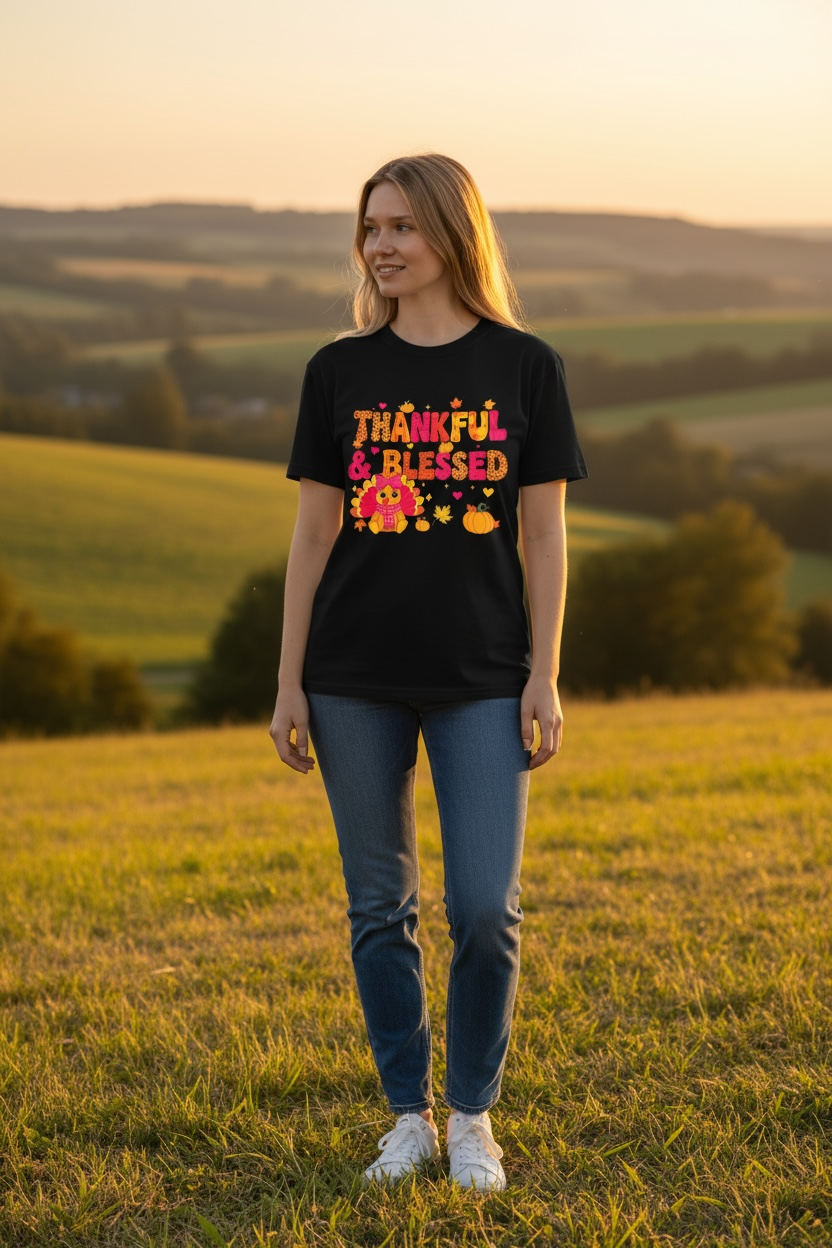 THANKFUL & BLESSED Fall Cutie Turkey Tee