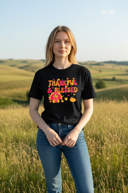 THANKFUL & BLESSED Fall Cutie Turkey Tee
