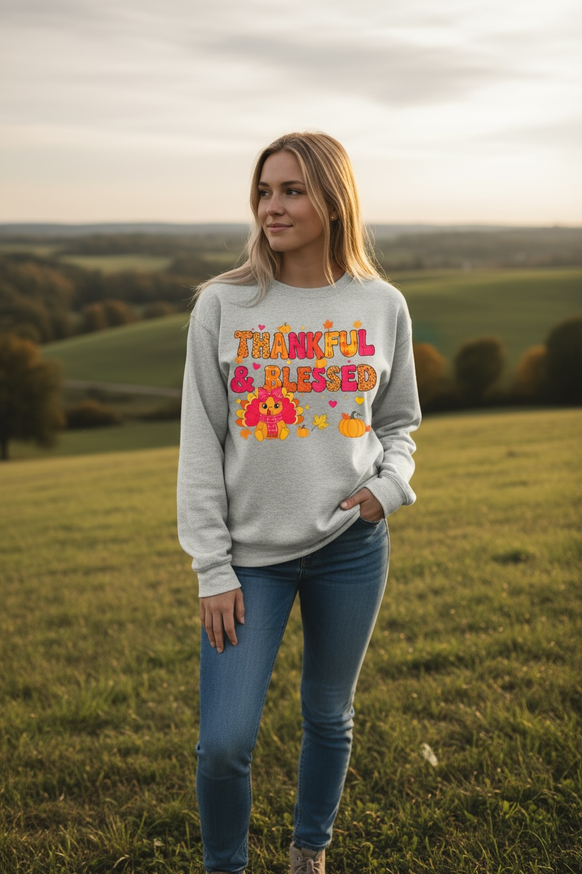 THANKFUL & BLESSED Fall Cutie Turkey Tee